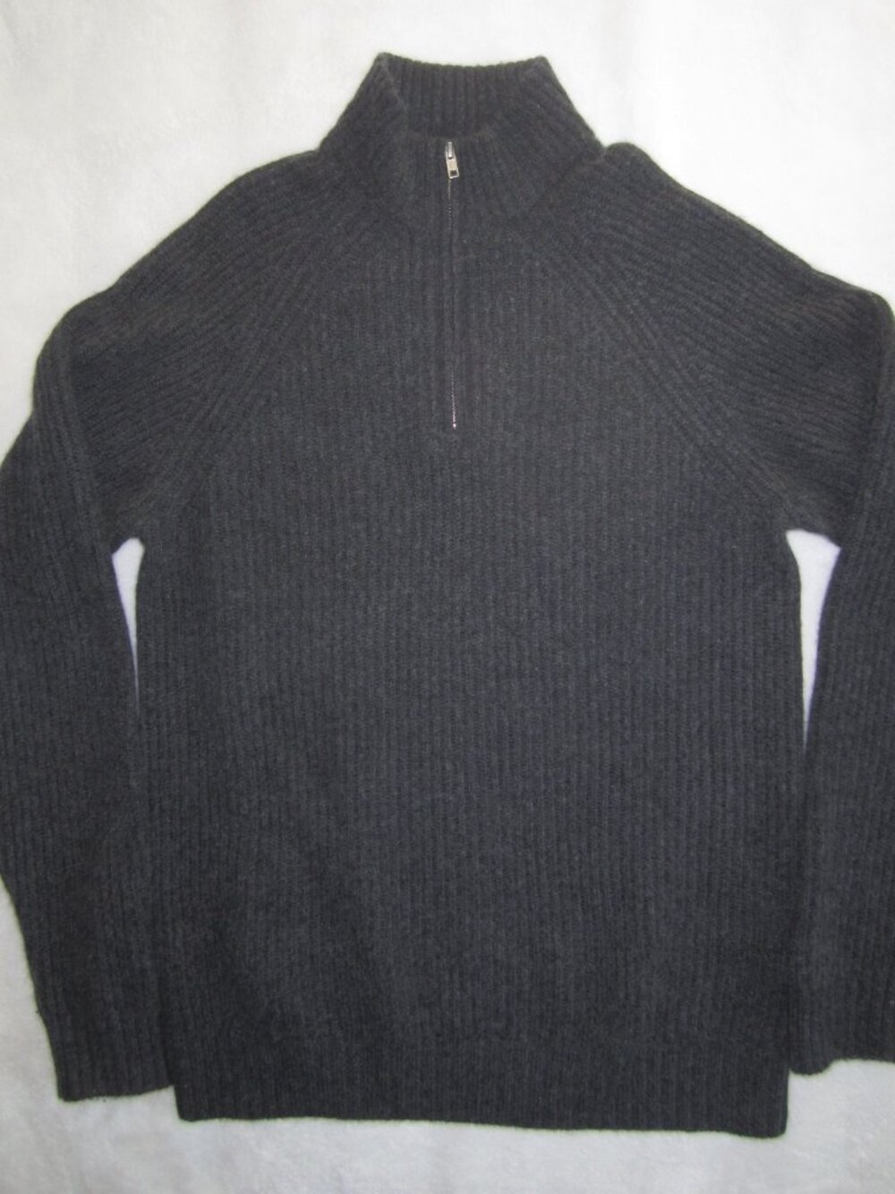 QUNICE Mongolian Cashmere Fisherman Quarter Zip Sweater Charcoal Men's Large - Picture 4 of 10